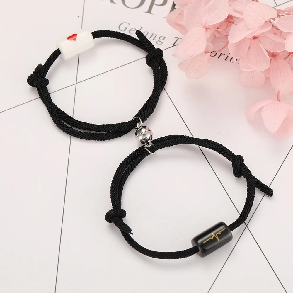 2pcs Star Moon Magnetic Couple Bracelet Set for Men Women Trendy Handmade Rope Chain Friendship Bracelet Adjustable Jewelry