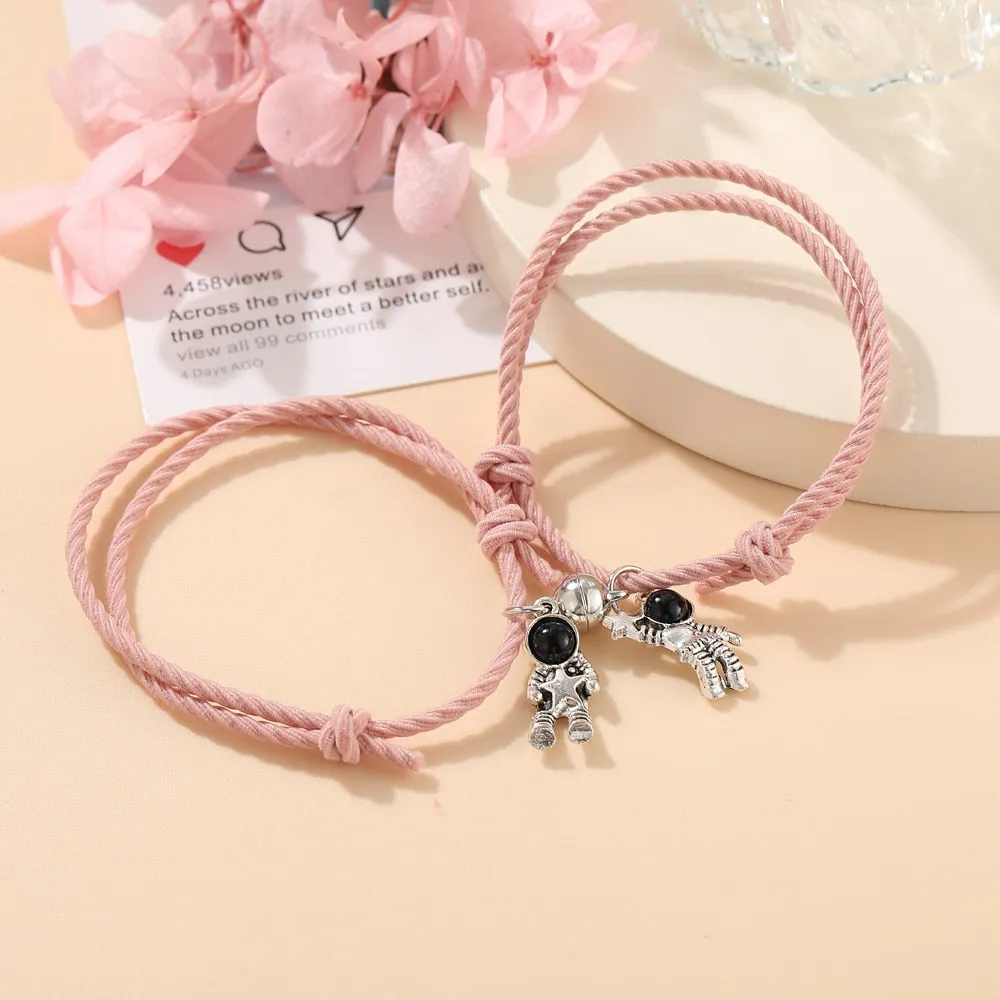 2pcs Star Moon Magnetic Couple Bracelet Set for Men Women Trendy Handmade Rope Chain Friendship Bracelet Adjustable Jewelry