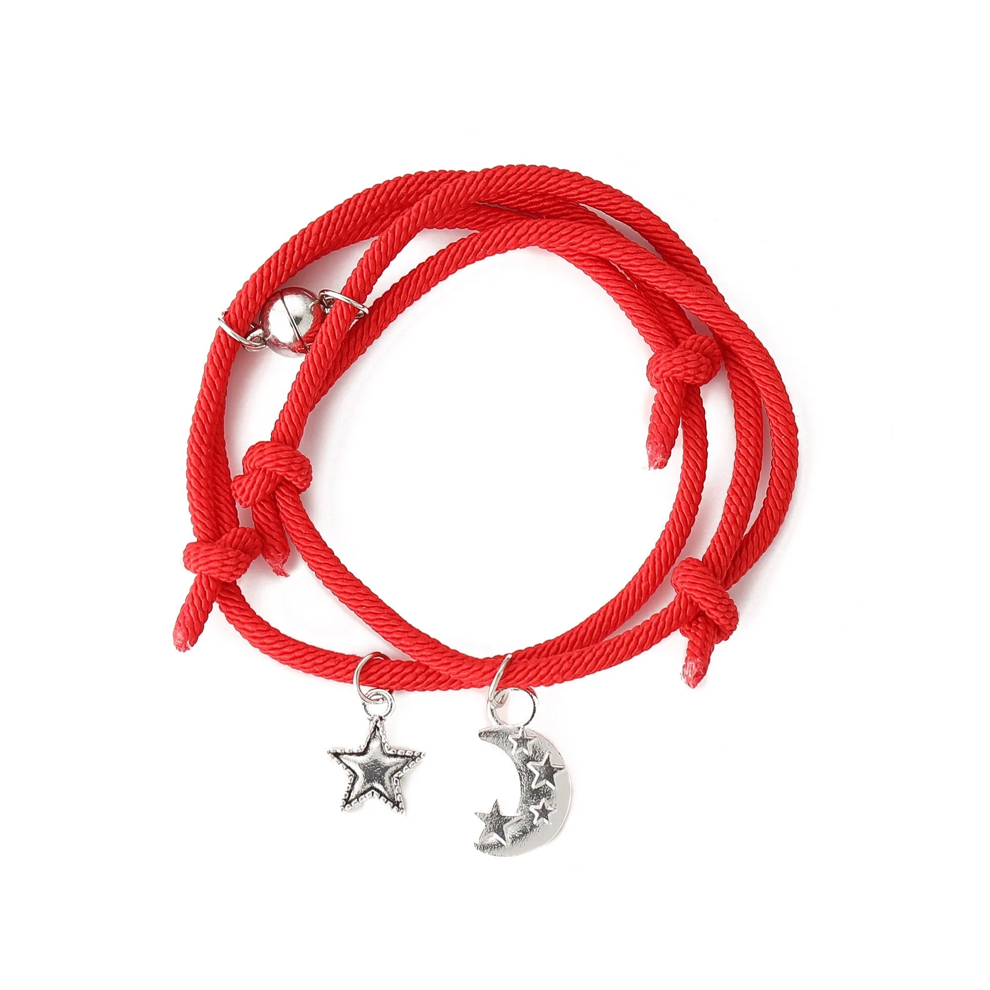 2pcs Star Moon Magnetic Couple Bracelet Set for Men Women Trendy Handmade Rope Chain Friendship Bracelet Adjustable Jewelry