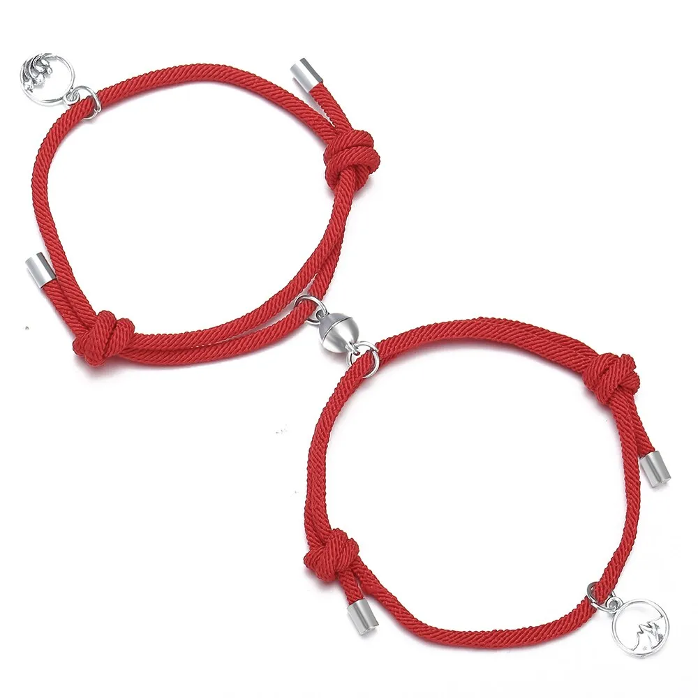 2pcs Star Moon Magnetic Couple Bracelet Set for Men Women Trendy Handmade Rope Chain Friendship Bracelet Adjustable Jewelry