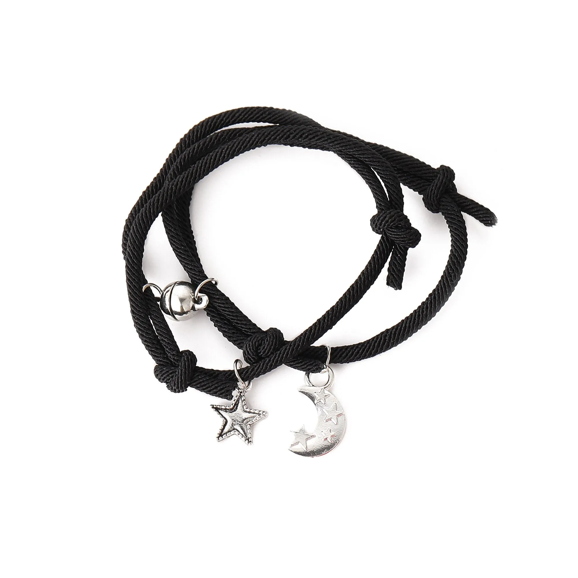 2pcs Star Moon Magnetic Couple Bracelet Set for Men Women Trendy Handmade Rope Chain Friendship Bracelet Adjustable Jewelry