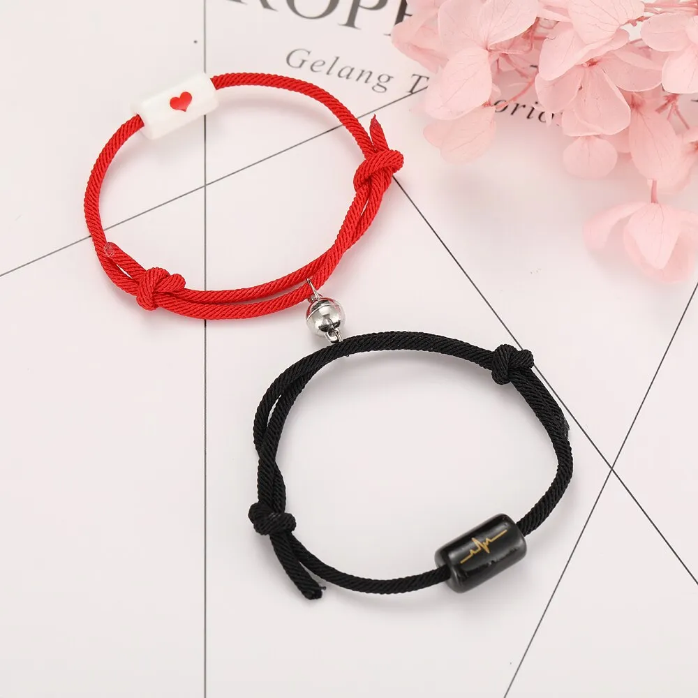 2pcs Star Moon Magnetic Couple Bracelet Set for Men Women Trendy Handmade Rope Chain Friendship Bracelet Adjustable Jewelry