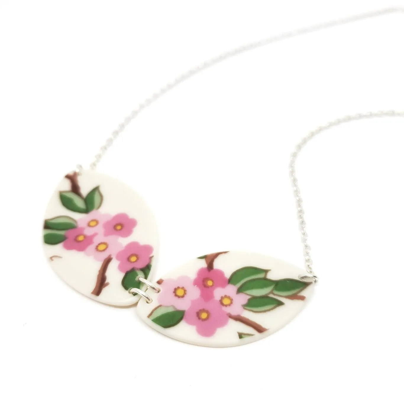 (30% Off) Necklace - Duo Bright Cherry Blossoms Vintage China by Material Movement