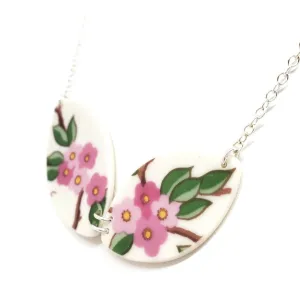 (30% Off) Necklace - Duo Bright Cherry Blossoms Vintage China by Material Movement
