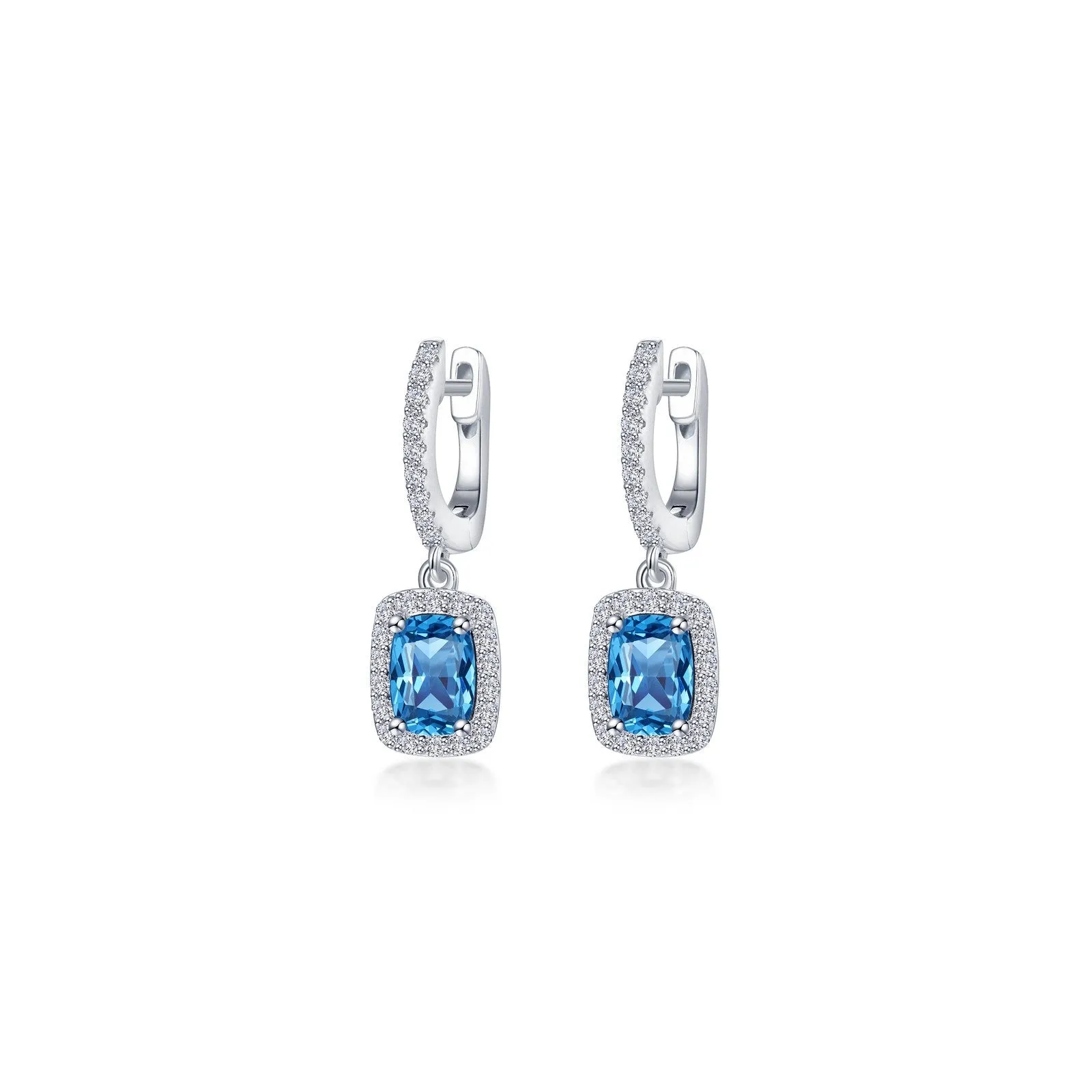 3.02 CTW Halo Cushion-Cut Dangle Earrings