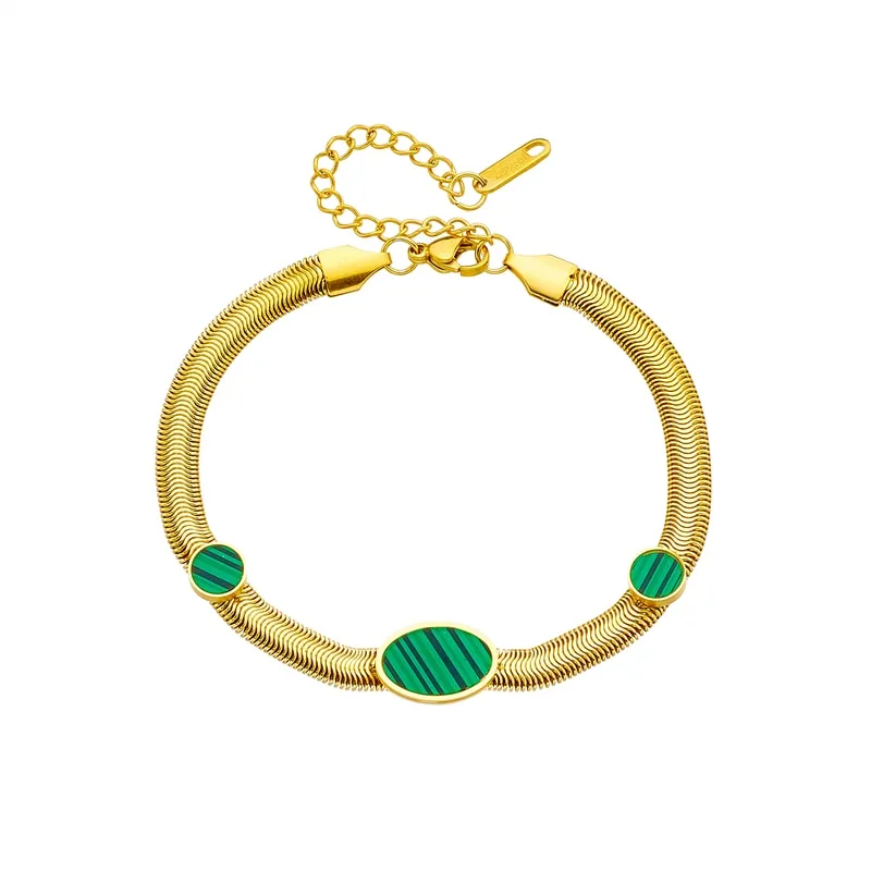 316L Stainless Steel Black Green Oval Stone Charm Bracelet For Women