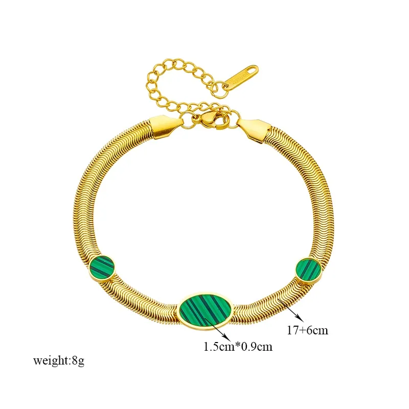 316L Stainless Steel Black Green Oval Stone Charm Bracelet For Women