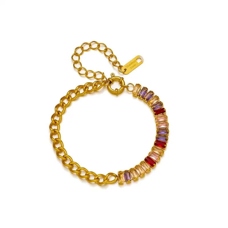 316L Stainless Steel Colorful Square Crystal Bracelet For Women