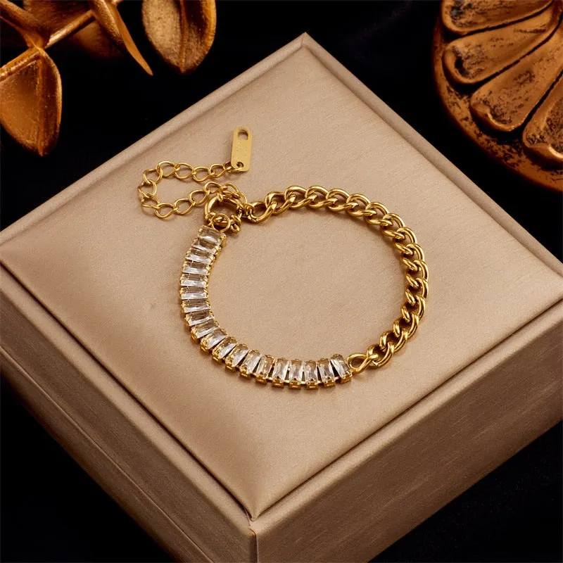 316L Stainless Steel Colorful Square Crystal Bracelet For Women