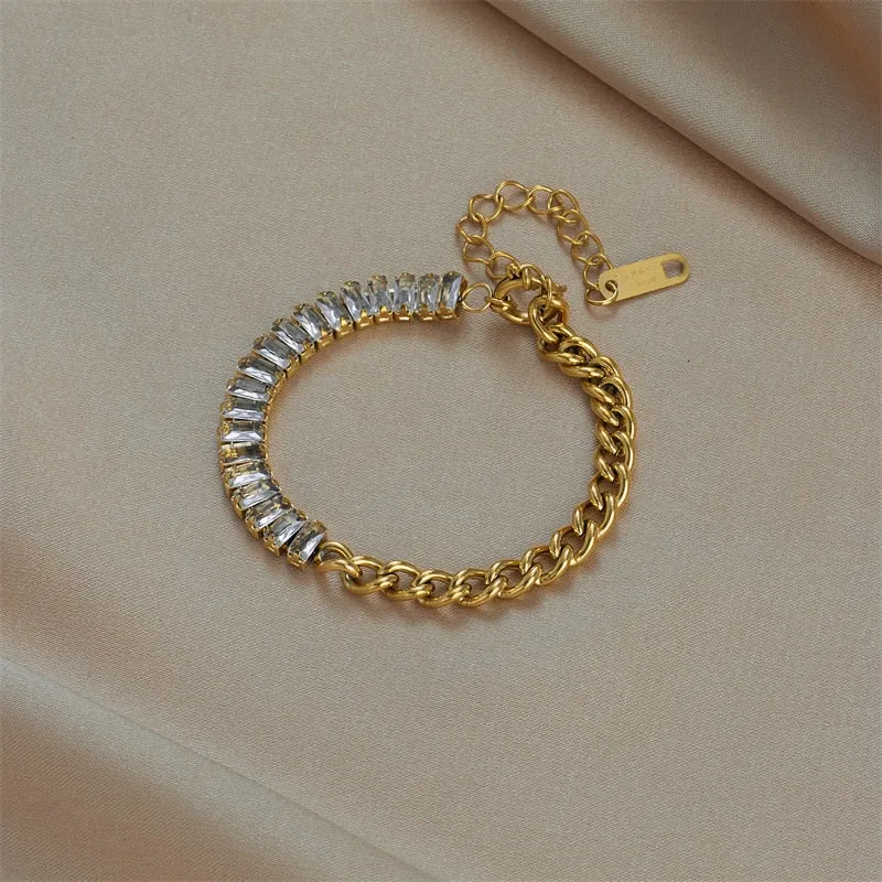 316L Stainless Steel Colorful Square Crystal Bracelet For Women