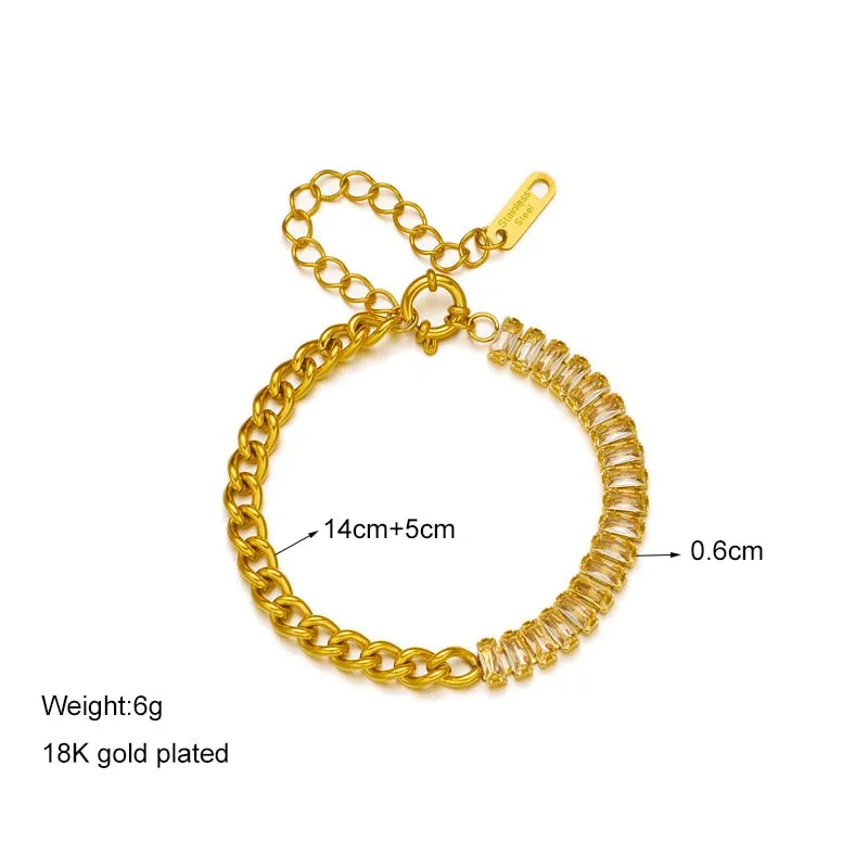 316L Stainless Steel Colorful Square Crystal Bracelet For Women