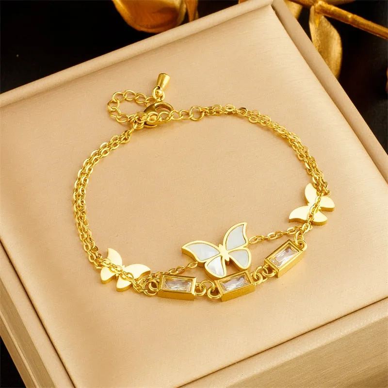 316L Stainless Steel Eye Butterfly Bangles Bracelets For Women