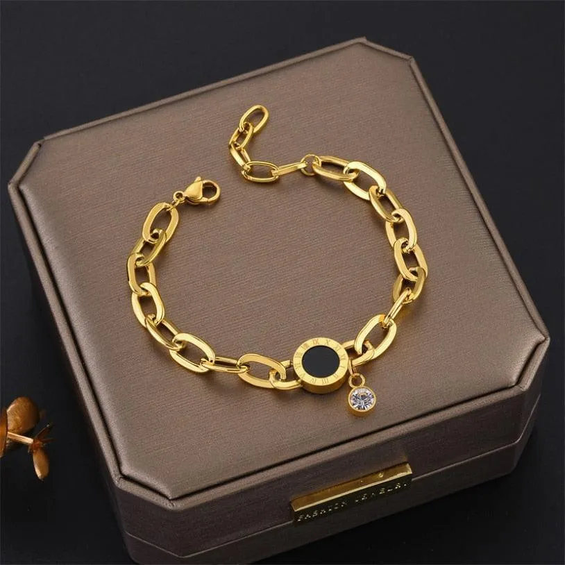 316L Stainless Steel Fashion Link Chain Bangle Charm Bracelets for Women - Exquisite Gold Colour  Jewellery