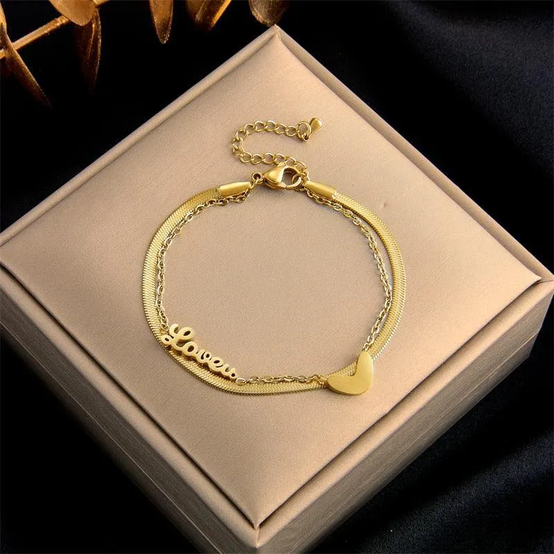 316L Stainless Steel Fashion Link Chain Bangle Charm Bracelets for Women - Exquisite Gold Colour  Jewellery