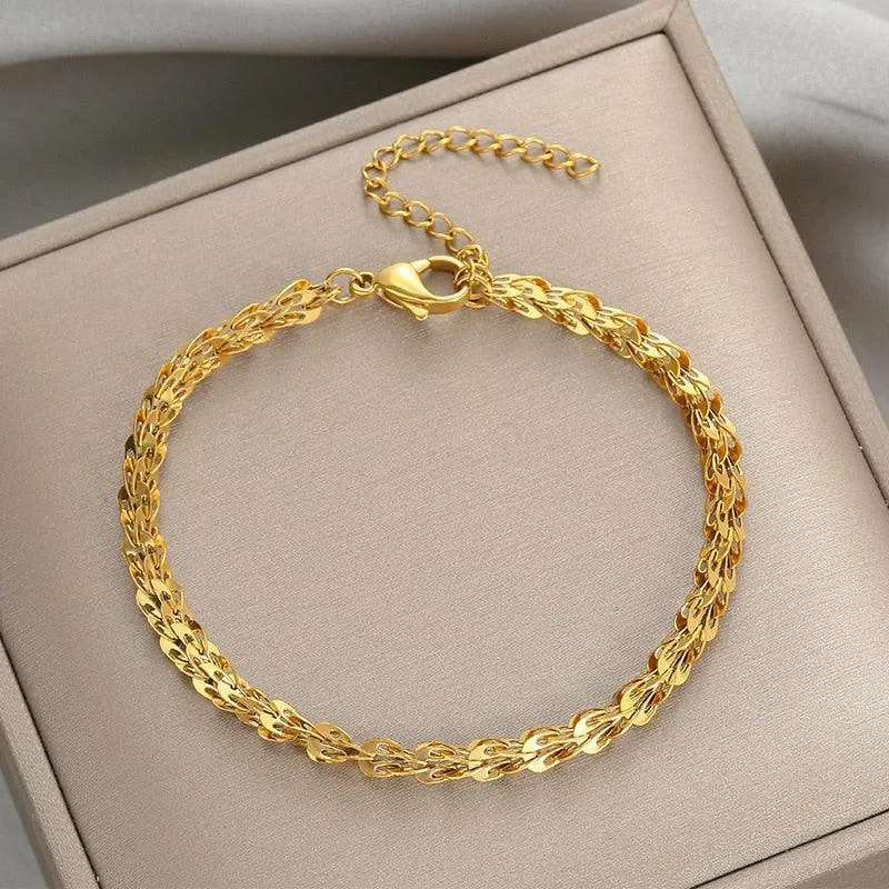 316L Stainless Steel Fashion Link Chain Bangle Charm Bracelets for Women - Exquisite Gold Colour  Jewellery