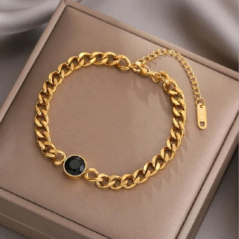 316L Stainless Steel Fashion Link Chain Bangle Charm Bracelets for Women - Exquisite Gold Colour  Jewellery