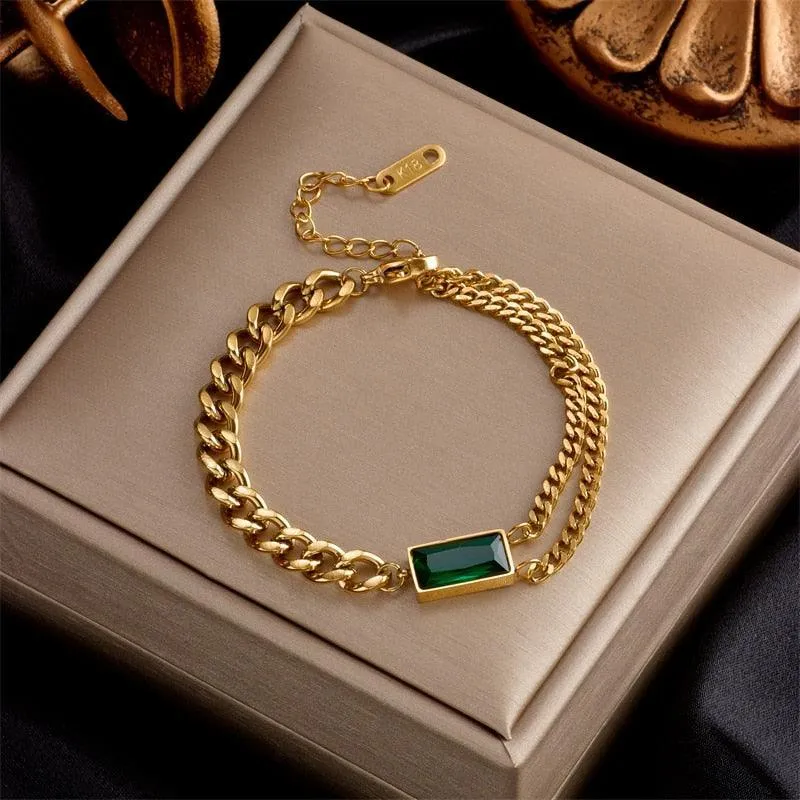 316L Stainless Steel Fashion Link Chain Bangle Charm Bracelets for Women - Exquisite Gold Colour  Jewellery