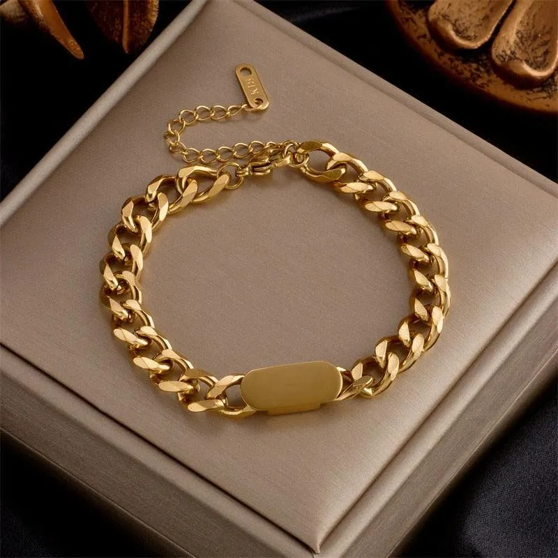 316L Stainless Steel Fashion Link Chain Bangle Charm Bracelets for Women - Exquisite Gold Colour  Jewellery