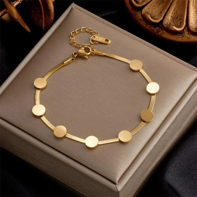 316L Stainless Steel Fashion Link Chain Bangle Charm Bracelets for Women - Exquisite Gold Colour  Jewellery