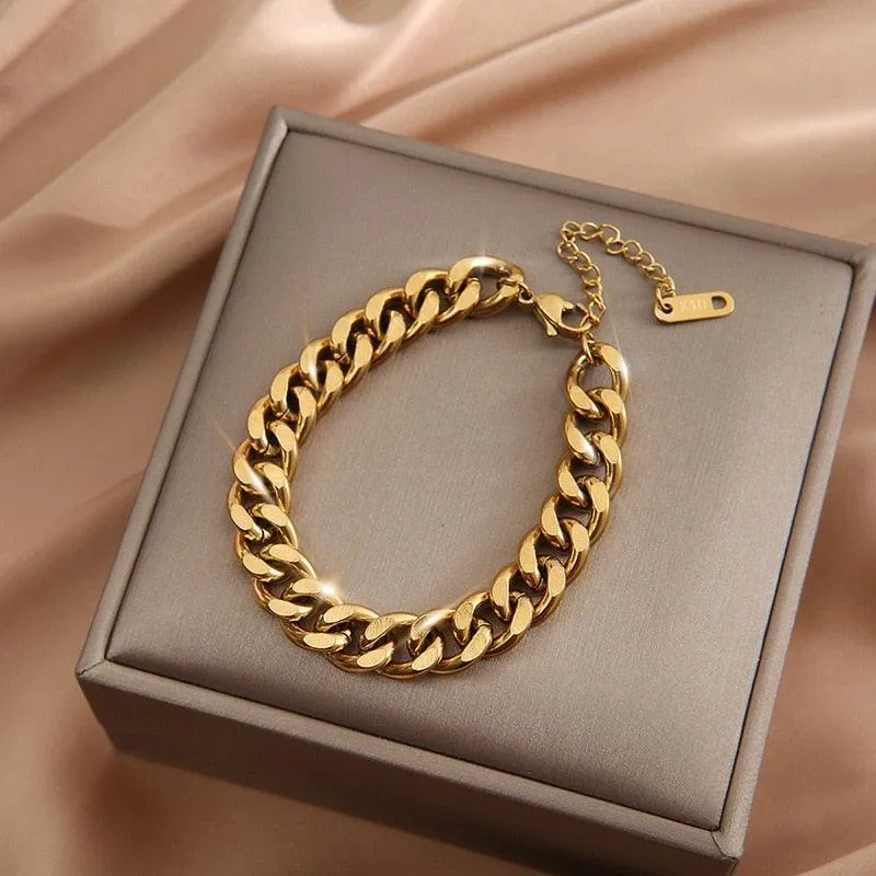 316L Stainless Steel Fashion Link Chain Bangle Charm Bracelets for Women - Exquisite Gold Colour  Jewellery