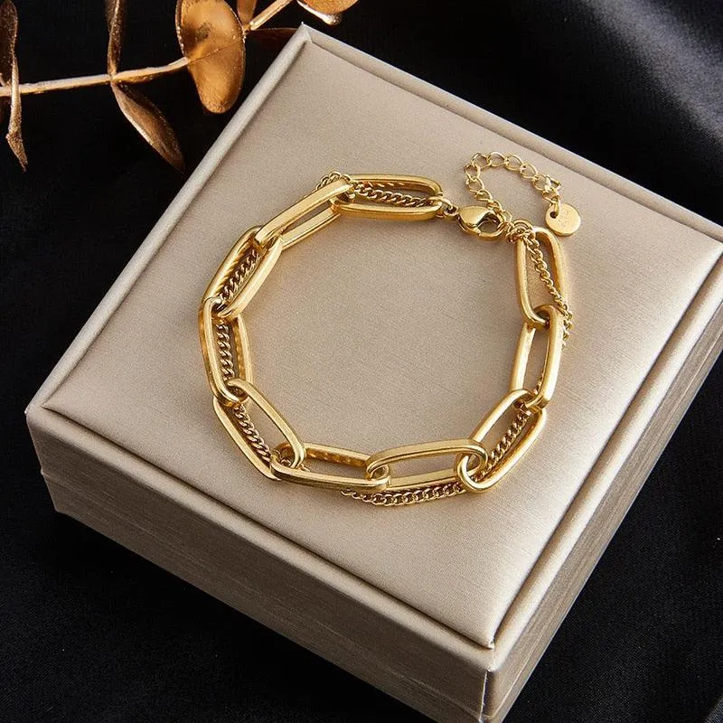 316L Stainless Steel Fashion Link Chain Bangle Charm Bracelets for Women - Exquisite Gold Colour  Jewellery
