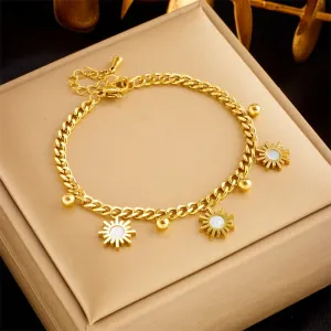 316L Stainless Steel Gold Color Beads Sun Charm Bracelet For Women