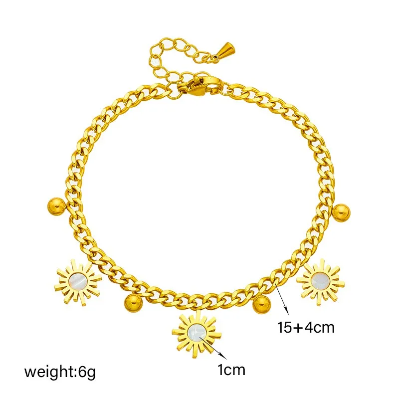 316L Stainless Steel Gold Color Beads Sun Charm Bracelet For Women