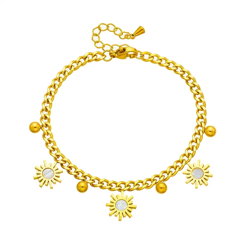 316L Stainless Steel Gold Color Beads Sun Charm Bracelet For Women