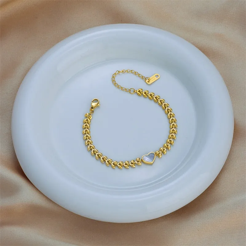 316L Stainless Steel Gold Color Heart Charm Bracelet For Women