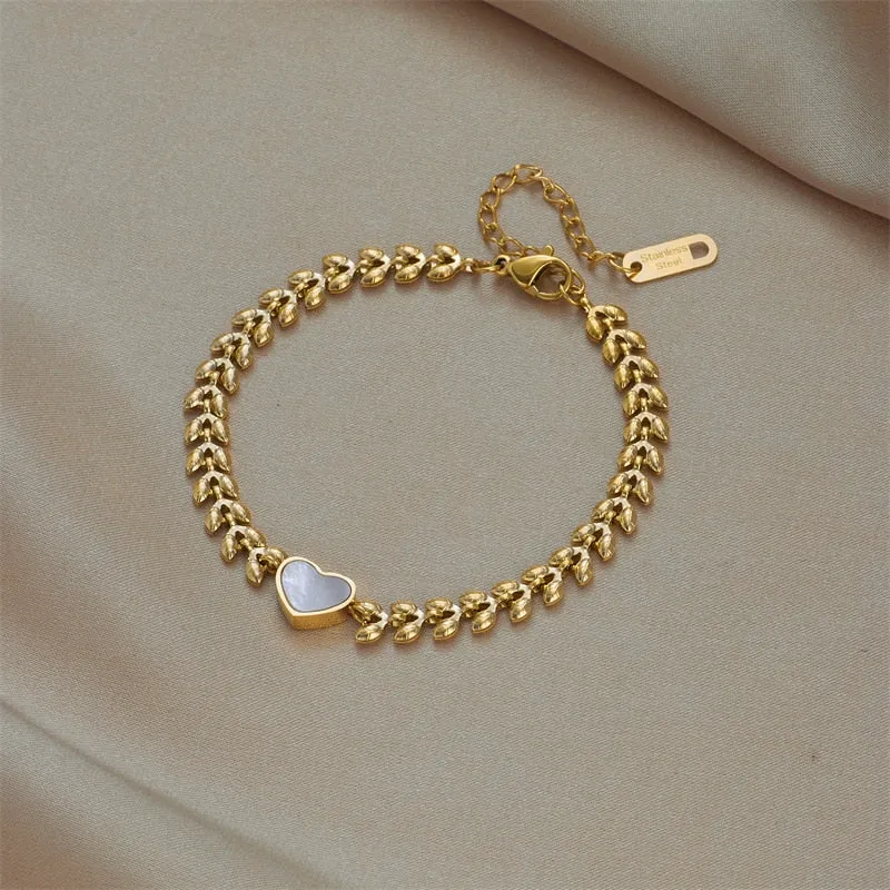 316L Stainless Steel Gold Color Heart Charm Bracelet For Women