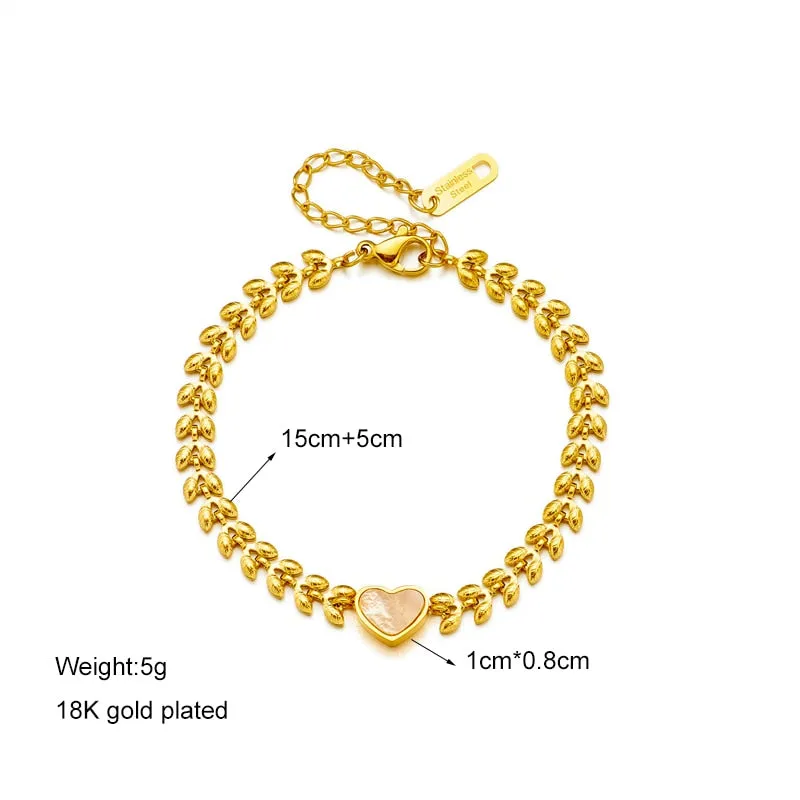 316L Stainless Steel Gold Color Heart Charm Bracelet For Women