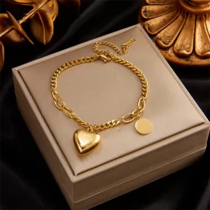 316L Stainless Steel Gold Color Love Heart Charm Bracelet For Women