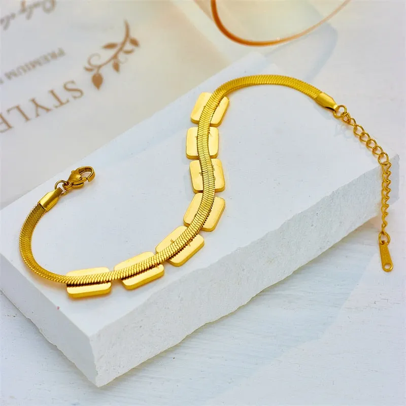 316L Stainless Steel Gold Color Square Geometric Bracelet For Women