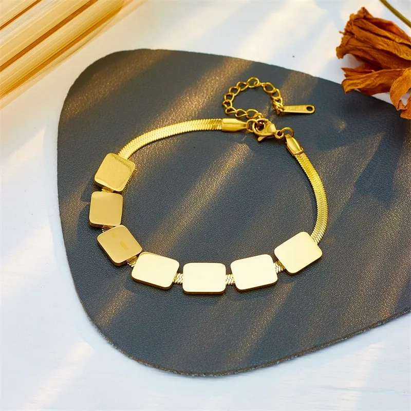 316L Stainless Steel Gold Color Square Geometric Bracelet For Women
