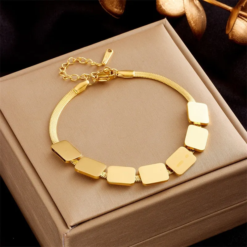 316L Stainless Steel Gold Color Square Geometric Bracelet For Women