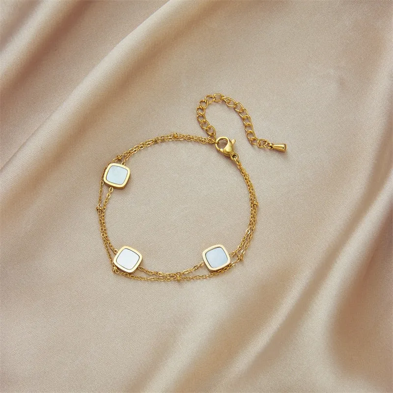 316L Stainless Steel Gold Color Square Multilayer Chain Bracelets For Women