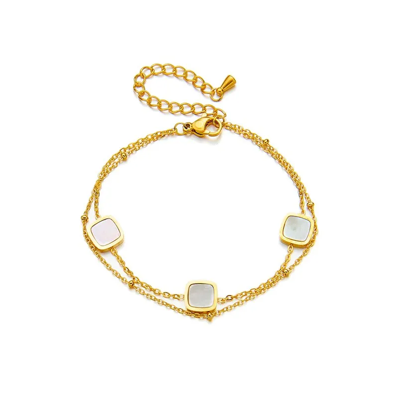 316L Stainless Steel Gold Color Square Multilayer Chain Bracelets For Women