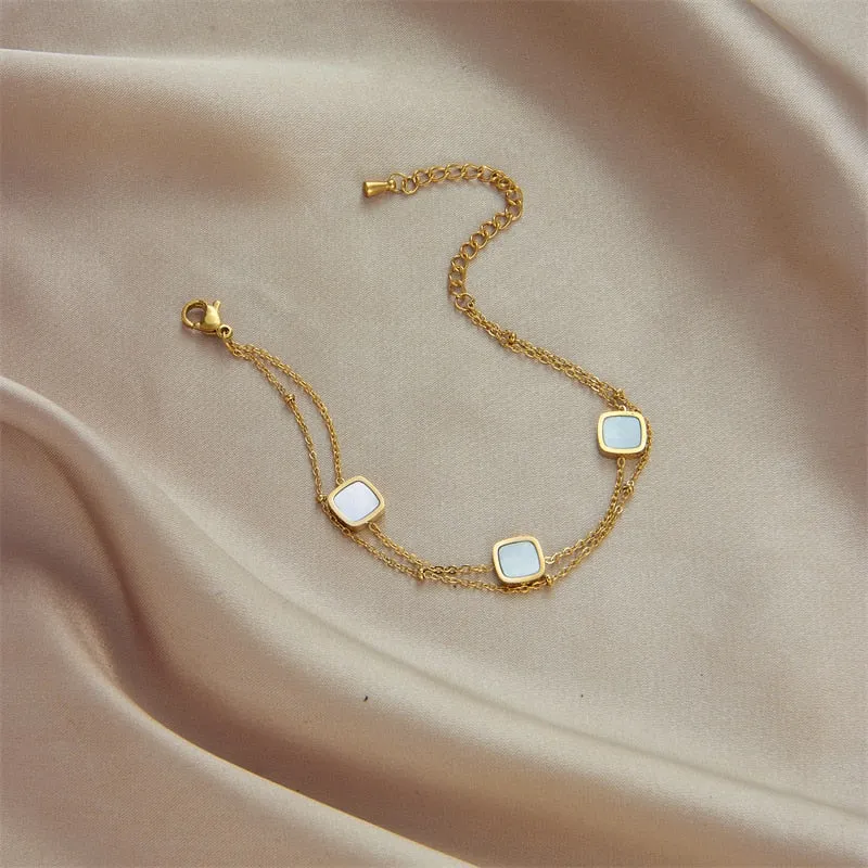 316L Stainless Steel Gold Color Square Multilayer Chain Bracelets For Women
