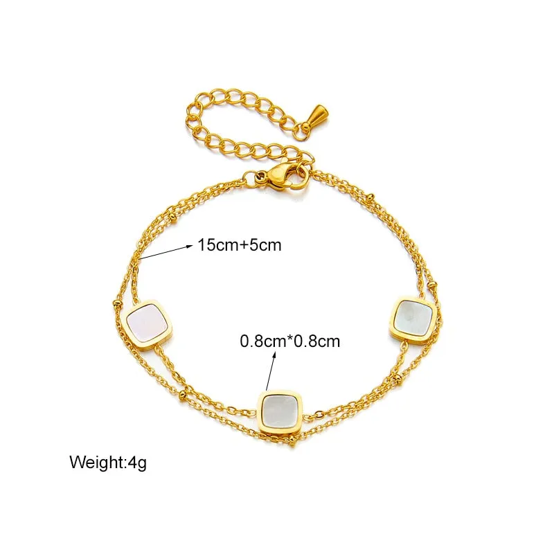 316L Stainless Steel Gold Color Square Multilayer Chain Bracelets For Women