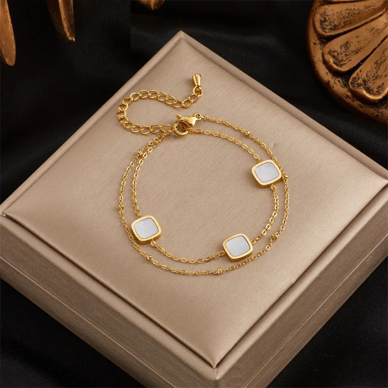 316L Stainless Steel Gold Color Square Multilayer Chain Bracelets For Women