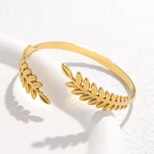 316L Stainless Steel Leaf Cuff Bracelet For Women