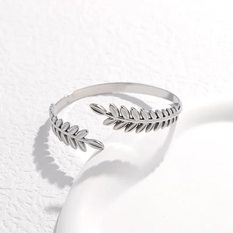 316L Stainless Steel Leaf Cuff Bracelet For Women