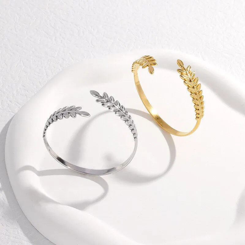 316L Stainless Steel Leaf Cuff Bracelet For Women