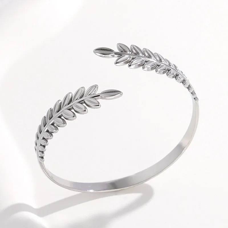 316L Stainless Steel Leaf Cuff Bracelet For Women
