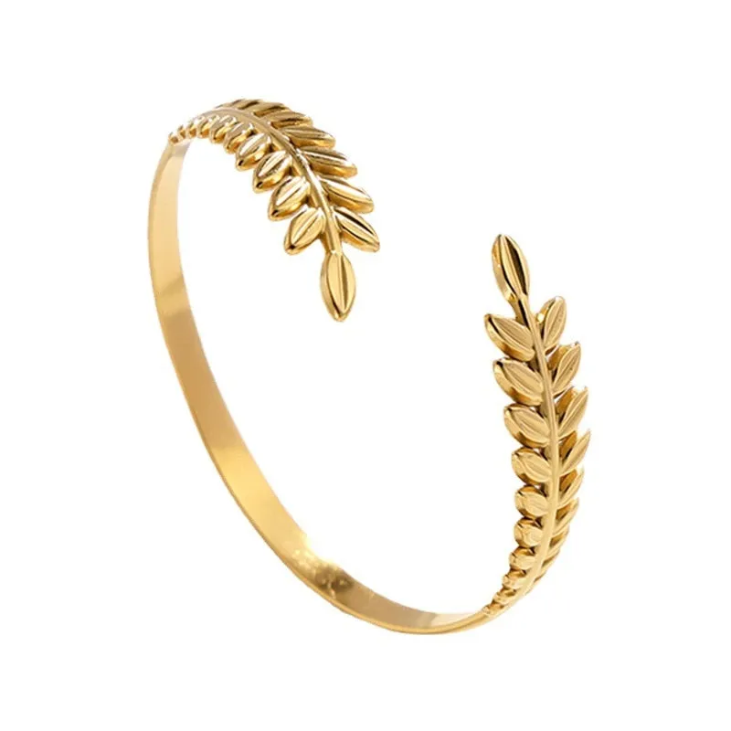 316L Stainless Steel Leaf Cuff Bracelet For Women