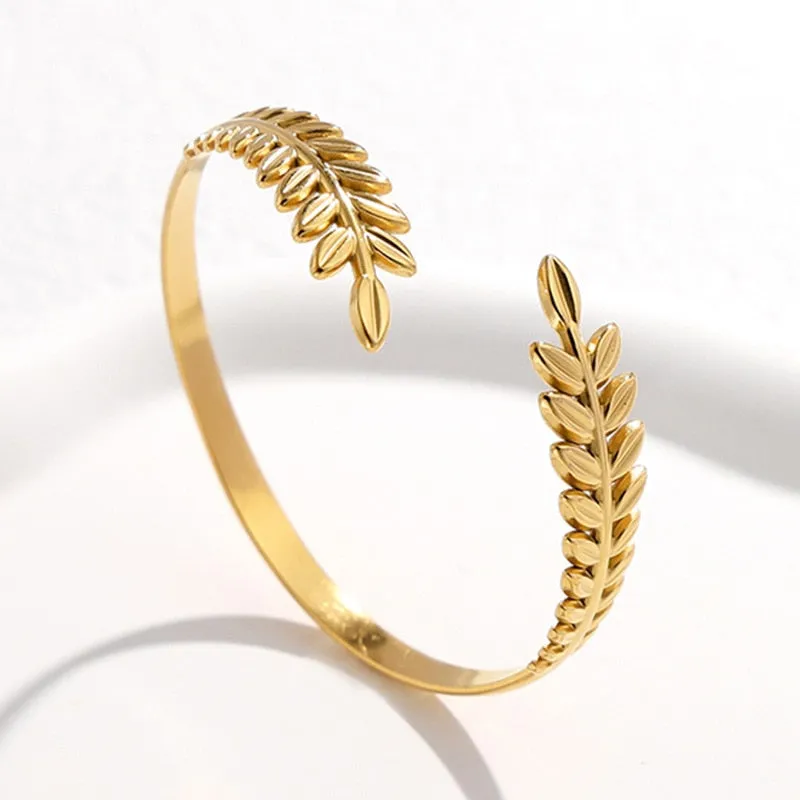 316L Stainless Steel Leaf Cuff Bracelet For Women