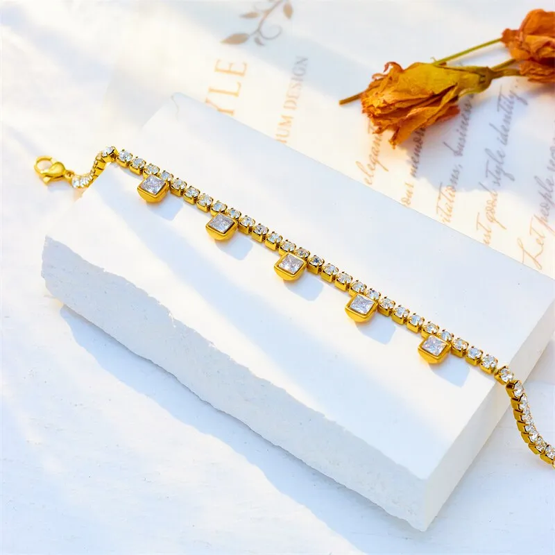 316L Stainless Steel Luxury Full Zirconia Charm Bracelet For Women
