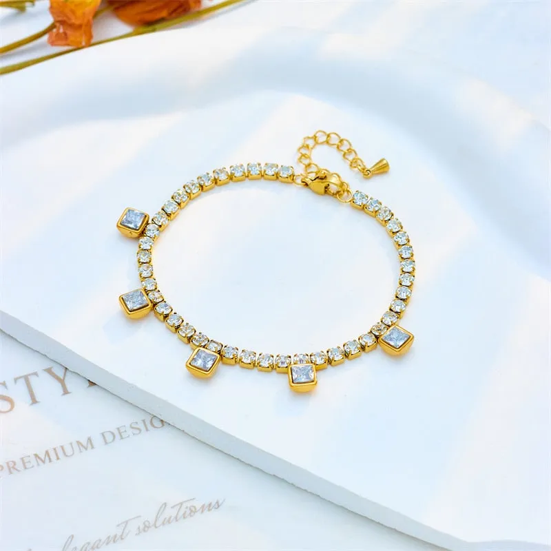 316L Stainless Steel Luxury Full Zirconia Charm Bracelet For Women