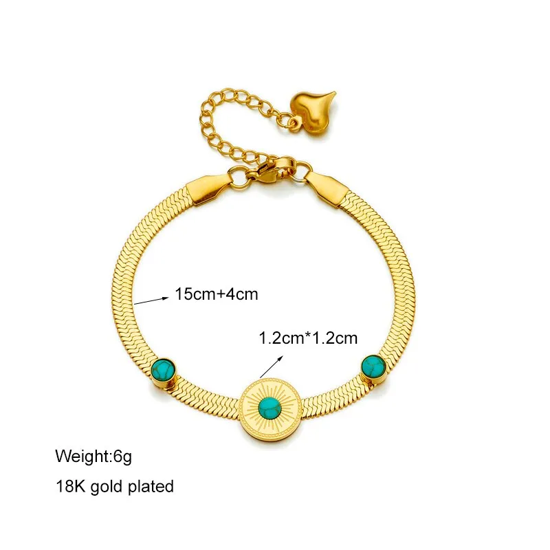 316L Stainless Steel Round Green Stone Chain Bracelet For Women