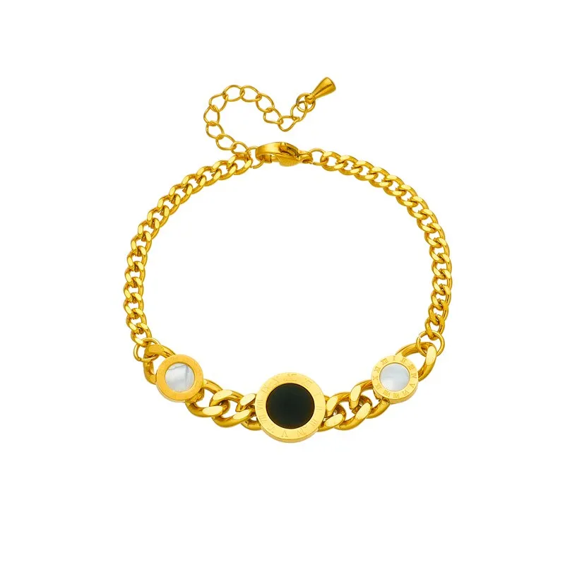 316L Stainless Steel Round Roman Numerals Charm Bracelet For Women